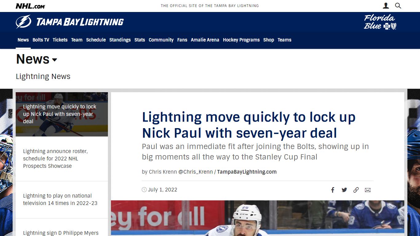 Lightning move quickly to lock up Nick Paul with seven-year deal